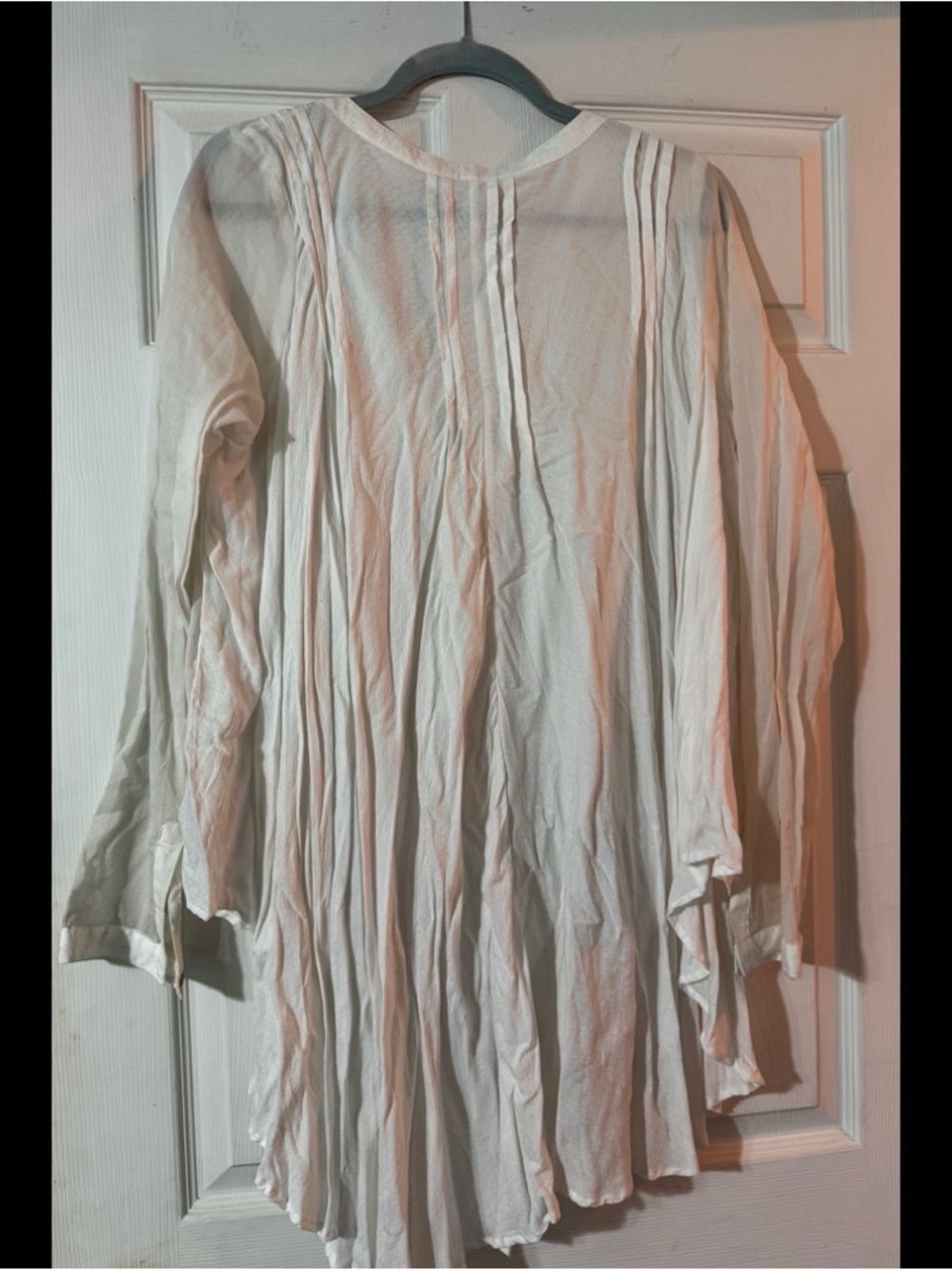 Free People Cream Pintuck Button-Front Peplum Tunic - Picture 2 of 3